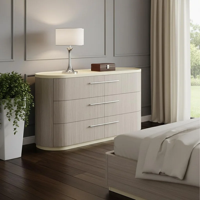 60 Beige And Oak Wood Six Drawer Double Dresser