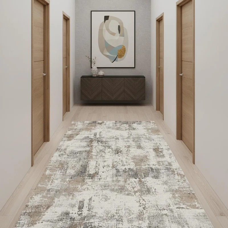10 Brown And Gray Abstract Distressed Runner Rug