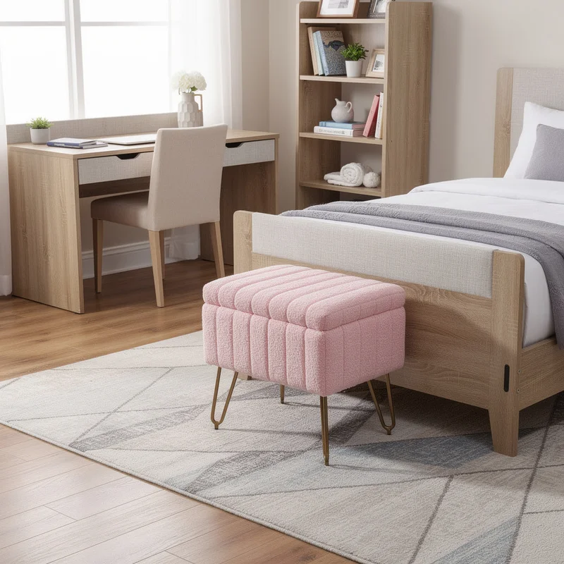 16 Pink and Gold Faux Fur Storage Ottoman