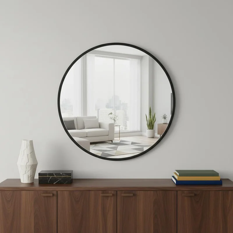 20 Black Aluminum Round Framed Accent Mirror
