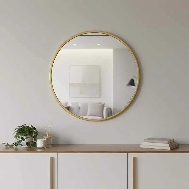 24 Gold Aluminum Round Framed Accent Mirror