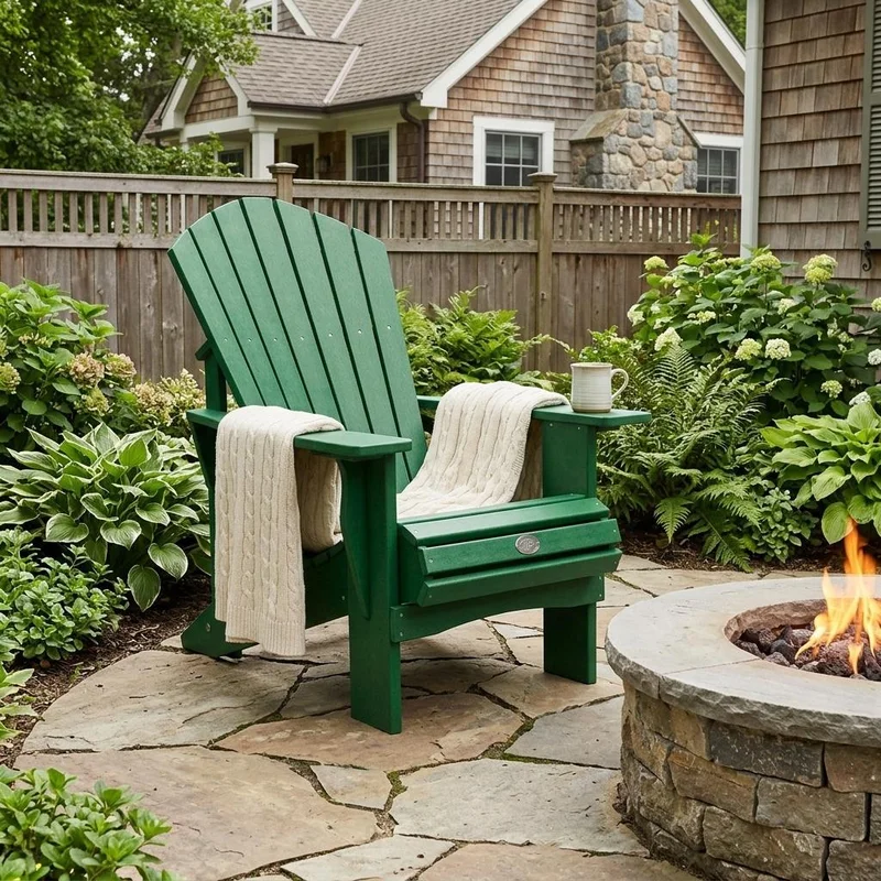 24 Green Heavy Duty Plastic Outdoor Adirondack Chair