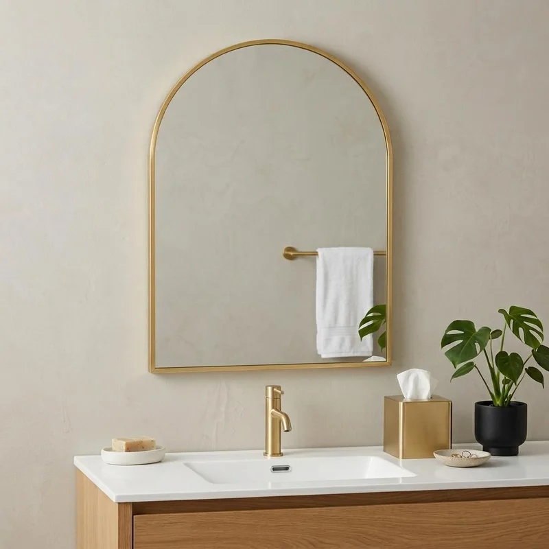 30 Gold Aluminum Arch Framed Anti Fog Accent Mirror