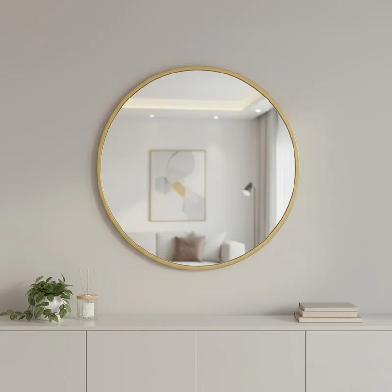 30 Gold Aluminum Round Framed Accent Mirror