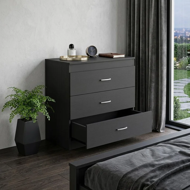 31 Black Wood Three Drawer Dresser