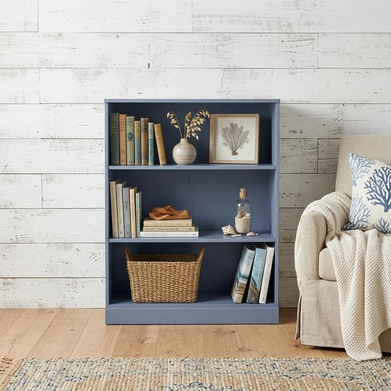36 French Blue Solid Wood Adjustable Three Tier Library Bookcase