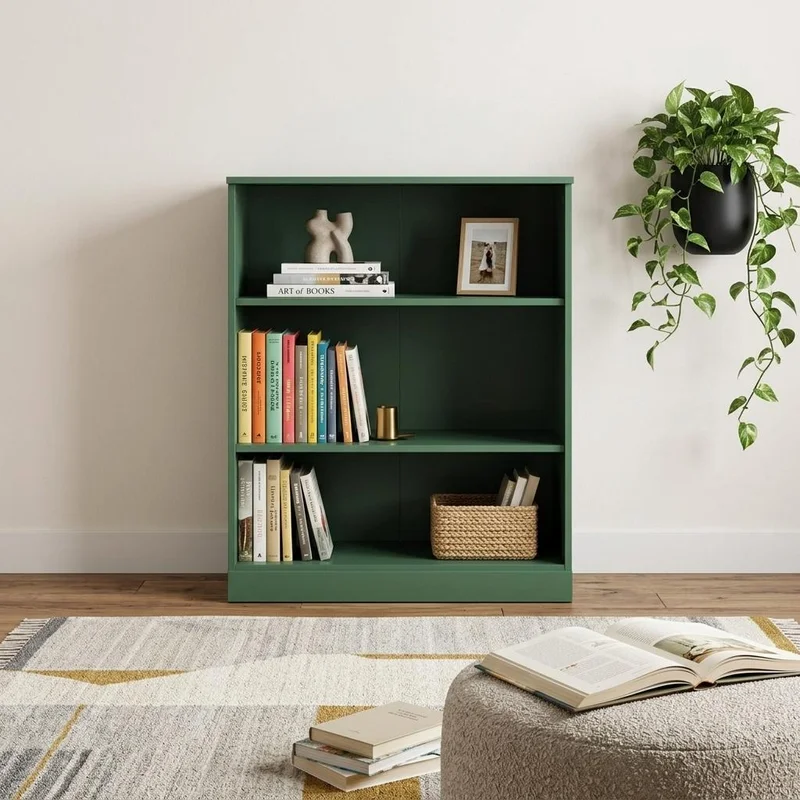 36 Green Solid Wood Adjustable Three Tier Library Bookcase