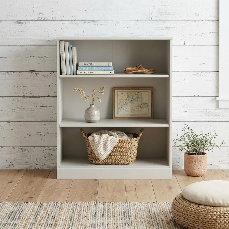 36 Off White Solid Wood Adjustable Three Tier Library Bookcase