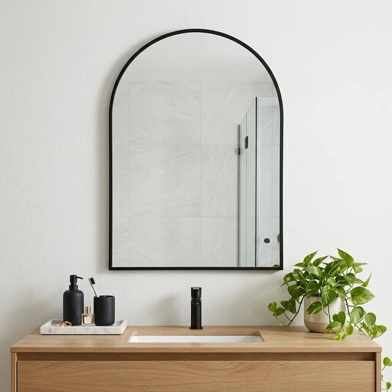 38 Black Aluminum Arch Framed Anti Fog Accent Mirror
