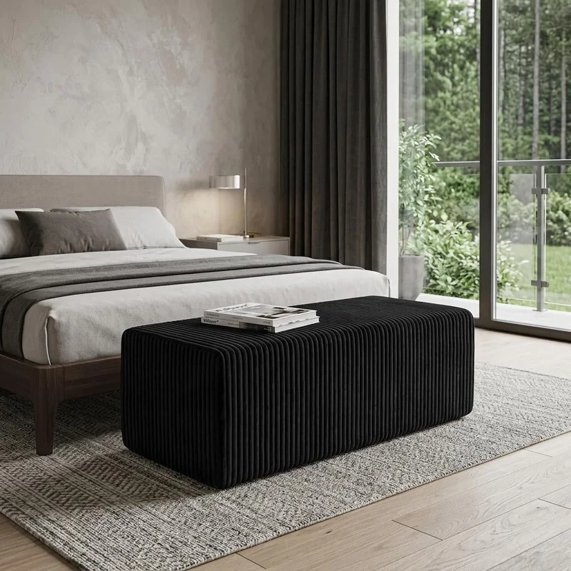 51 Black Corduroy Ottoman