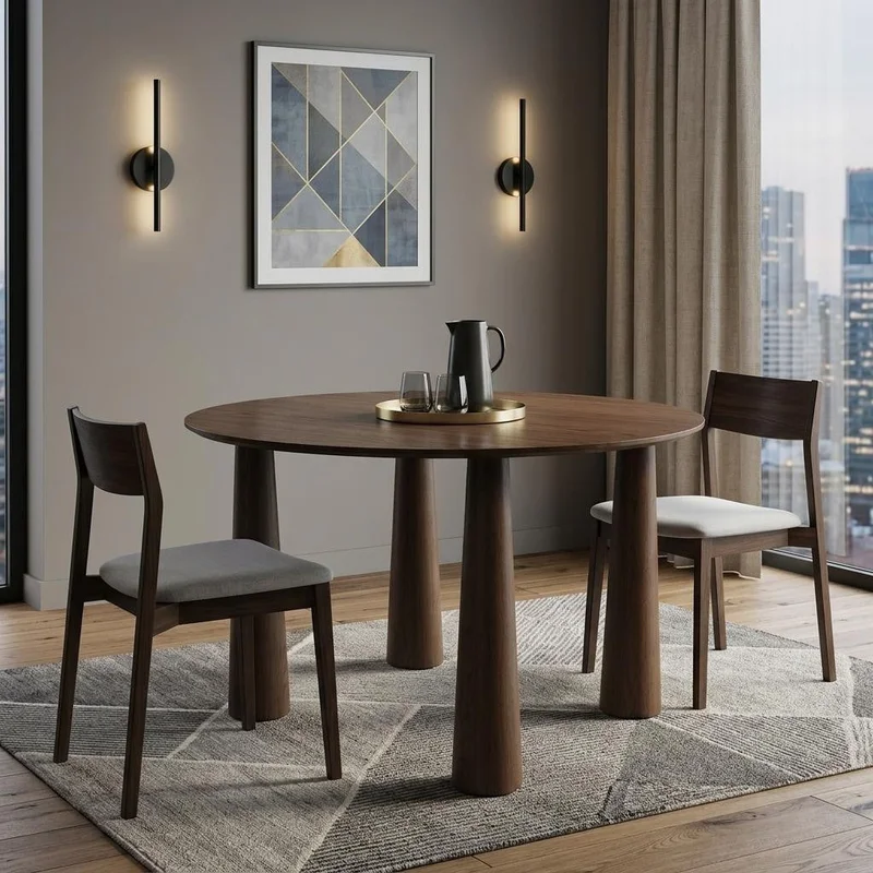 59 Walnut Wood Round Top Dining Table