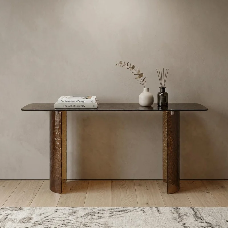 63 Bronze Glass Double Pedestal Console Table
