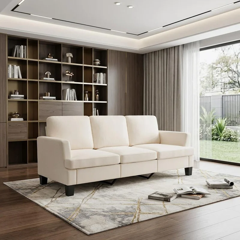 84 Beige Linen Sofa