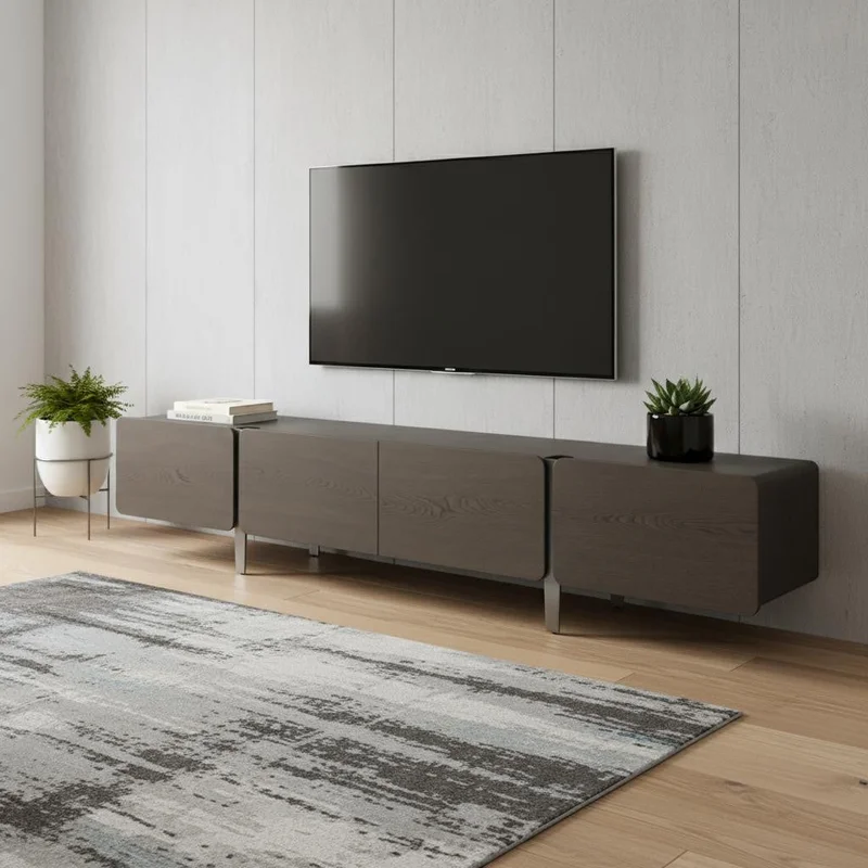 95 Ash Gray And Nickel Wood And Stainless Steel Enclosed Storage TV Stand