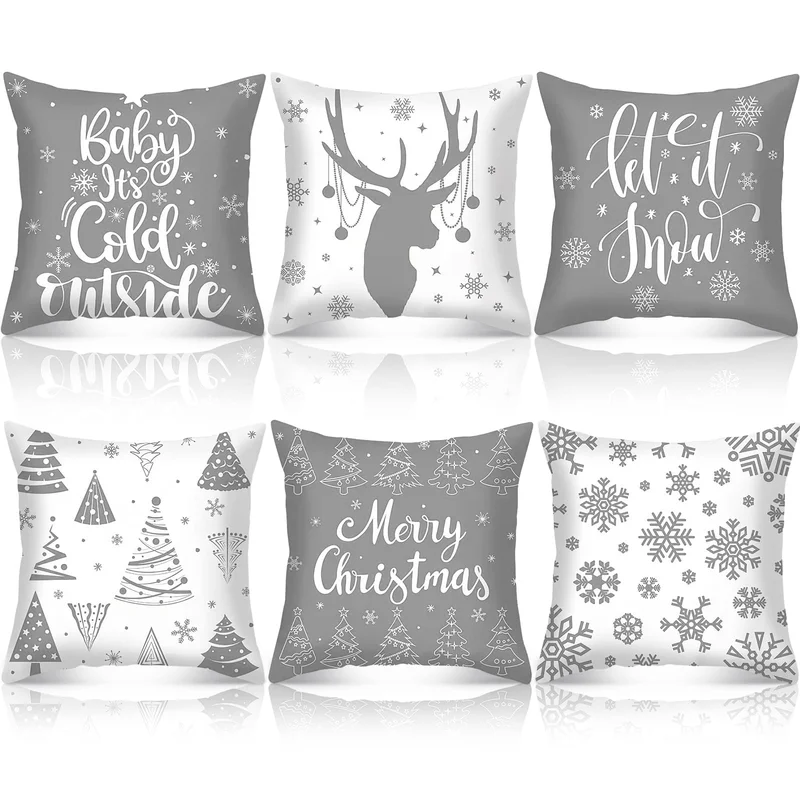 VitalCozy 6 Pcs 18 x 18 inch Christmas Throw Pillow Covers Xmas Cushion Covers Pillow Cases Snowflake Winter Throw Pillow Covers