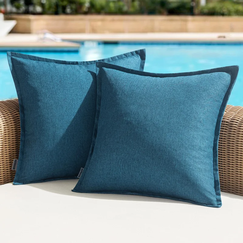 Woaboy Set of 2 Outdoor Waterproof Throw Pillow Covers Broadside Decorative Farmhouse Linen Cushion Cases for Bedroom Living Ro