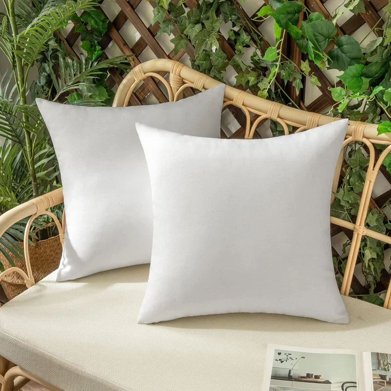 Woaboy Set of 2 Outdoor Waterproof Throw Pillow Covers Decorative Farmhouse Linen Pillowcases Solid Cushion Cases for Patio Tent