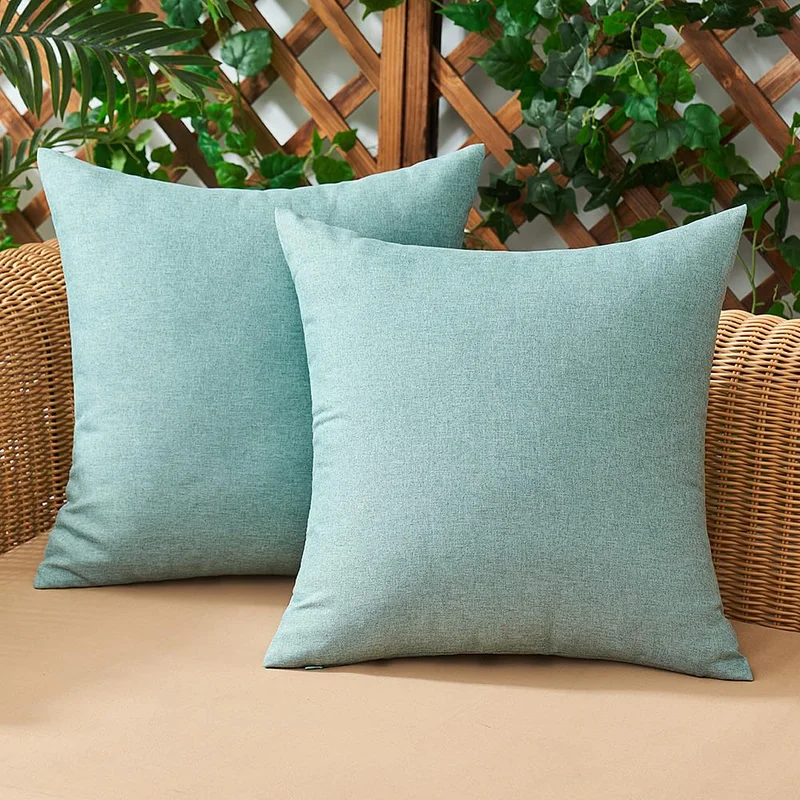 Woaboy Set of 2 Outdoor Waterproof Throw Pillow Covers Spring Decorative Farmhouse Linen Pillowcases Solid Cushion Cases for Pat