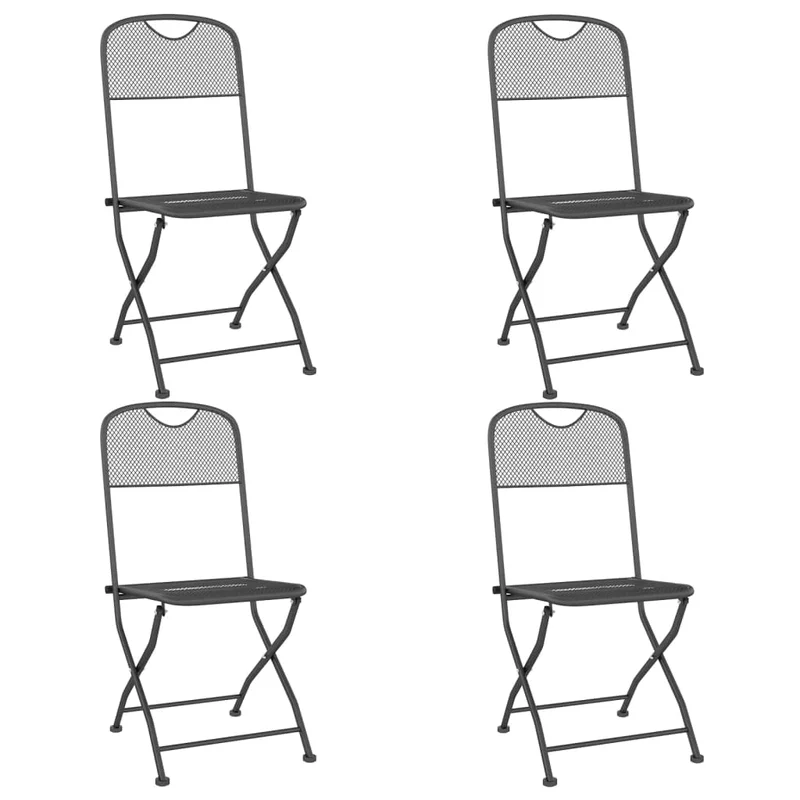 vidaXL Foldable Patio Chairs- Set of 4 Anthracite Outdoor Seating with Expanded Metal Mesh and E-Coating Finish for Garden Law