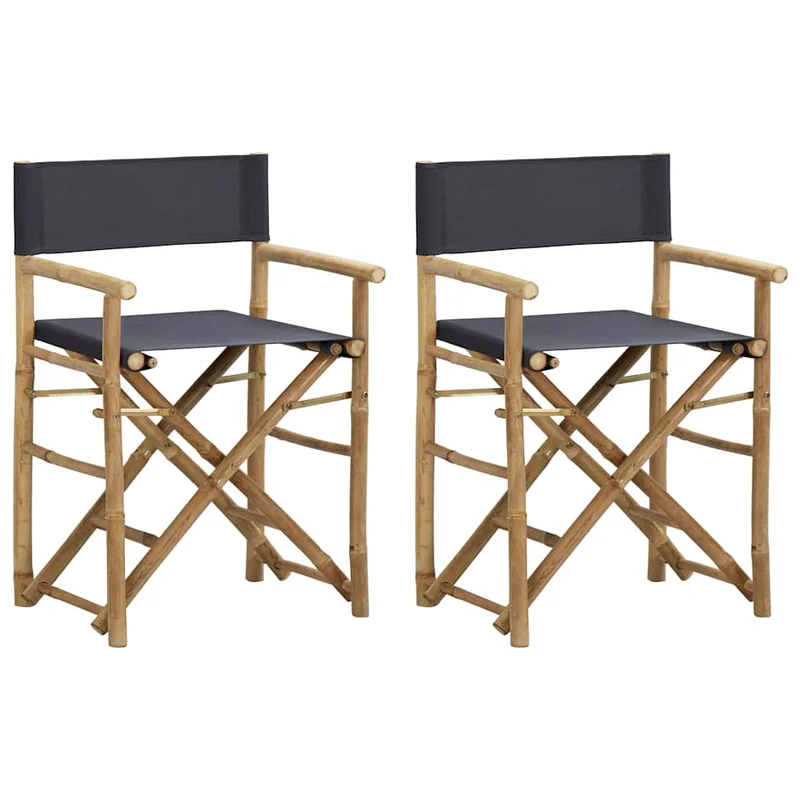 vidaXL Folding Directors Chairs 2 pcs Dark Gray Bamboo and Fabric