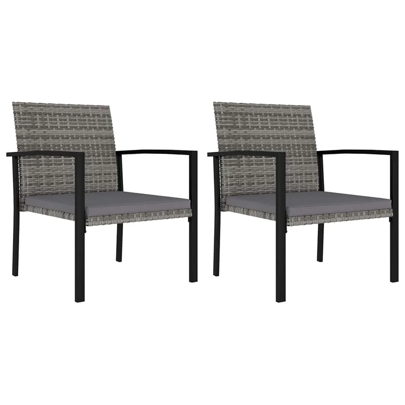 vidaXL Modern Steel and Poly Rattan Patio Dining Chairs Gray - 2 pcs Set with Cushions for Outdoor Seating and Comfort