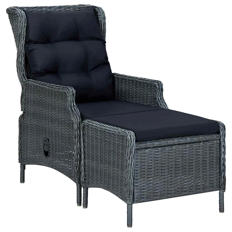 vidaXL Reclining Patio Chair with Footstool Poly Rattan Dark Gray