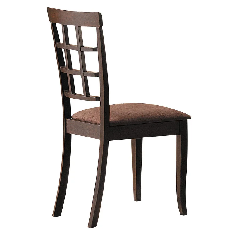 Wood & Fabric Side Chairs With Open Grid Pattern Back Espresso Brown Set Of 2