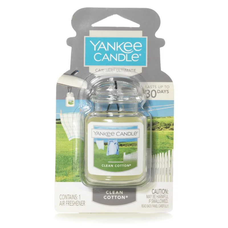 Yankee Candle Car Air Fresheners Hanging Car Jar Ultimate Neutralizes Odors Up To 30 Days Clean Cotton 0.96 OZ (Pack of 1)