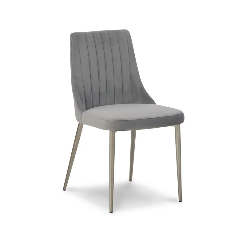 18 Inch Modern Dining Chair Set of 2 Gray Velvet Seat Gold Metal Legs