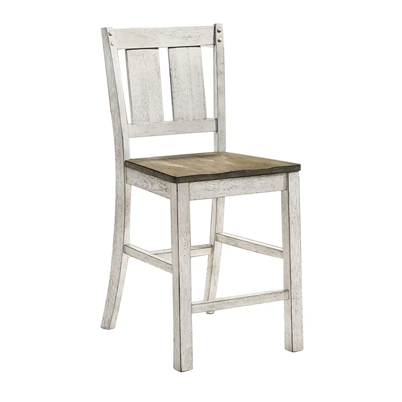 24 Inch Counter Height Chair Set of 2 Ash Brown Solid Wood Antique White