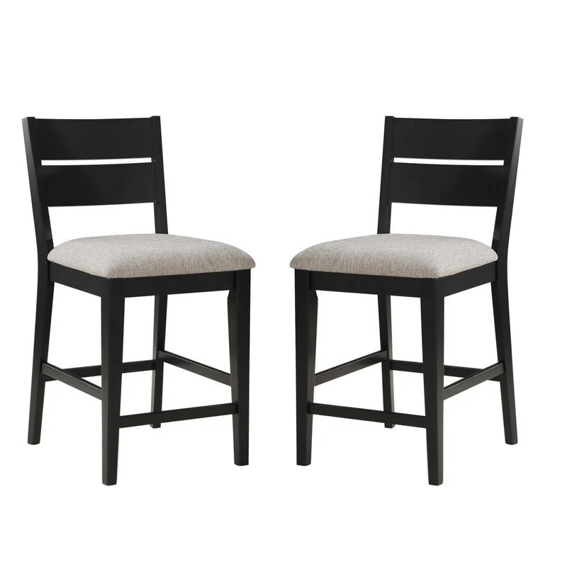 24 Inch Counter Height Chair Set of 2 Seat Cushions Gray Fabric Black