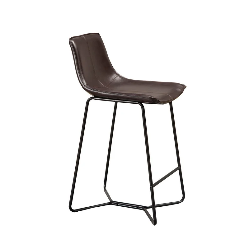 26 Inch Set of 2 Counter Stool Chairs Padded Dark Brown Faux Leather