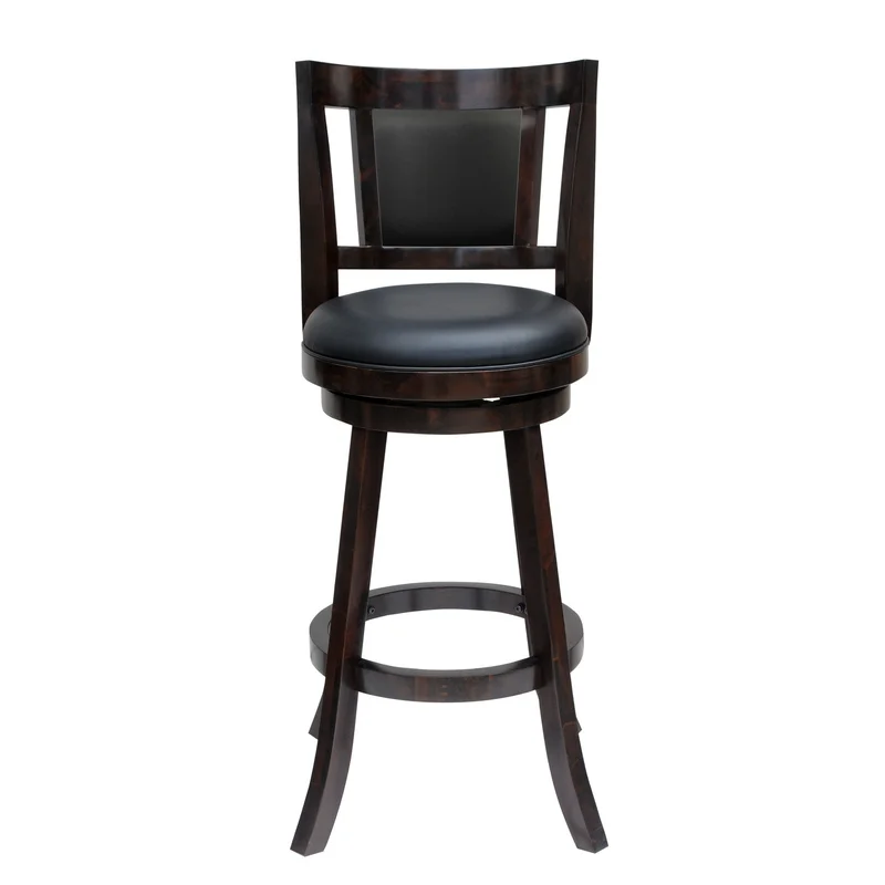 29 Inches Swivel Wooden Frame Counter Stool with Padded Back Dark Brown
