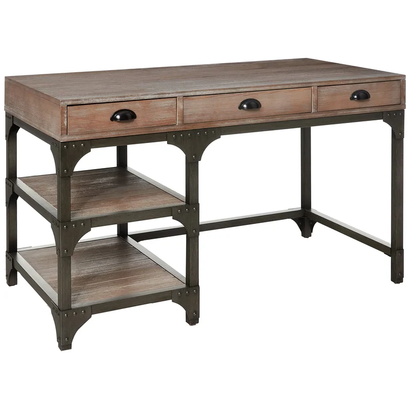 Acme Gorden 3-Drawer Wooden Writing Desk in Weathered Oak and Antique Silver