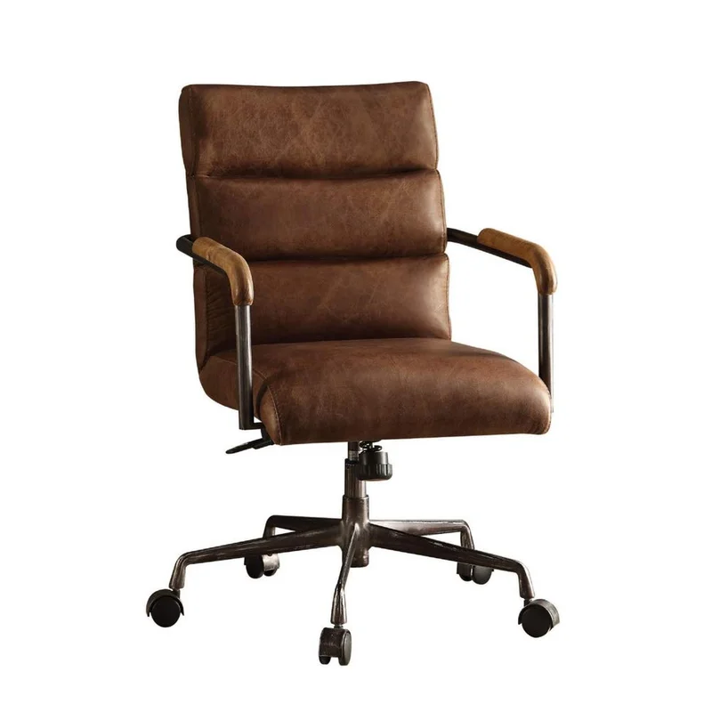 Acme Harith Leather Swivel Office Chair in Retro Brown