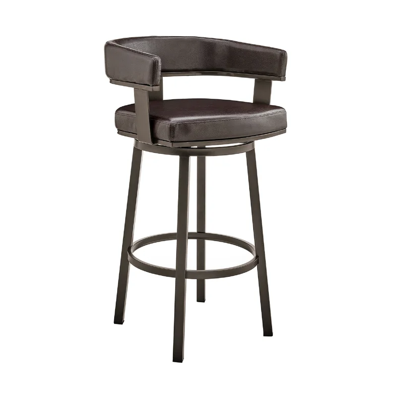 Swivel Counter Barstool with Curved Open Back and Metal Legs Dark Brown
