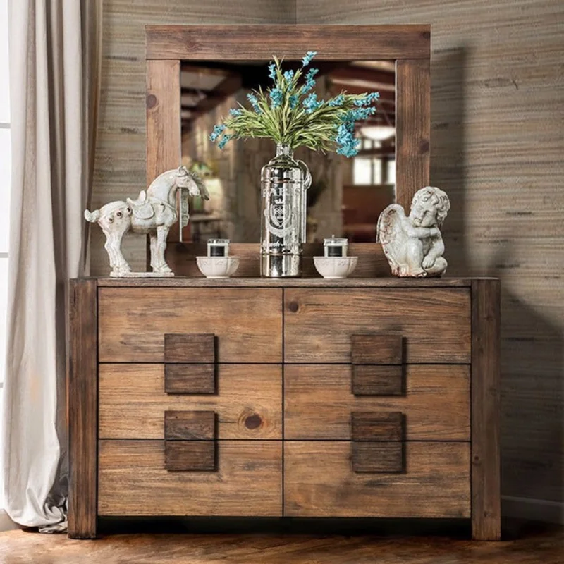Transitional Style Poised Wooden Dresser Rustic Natural Brown