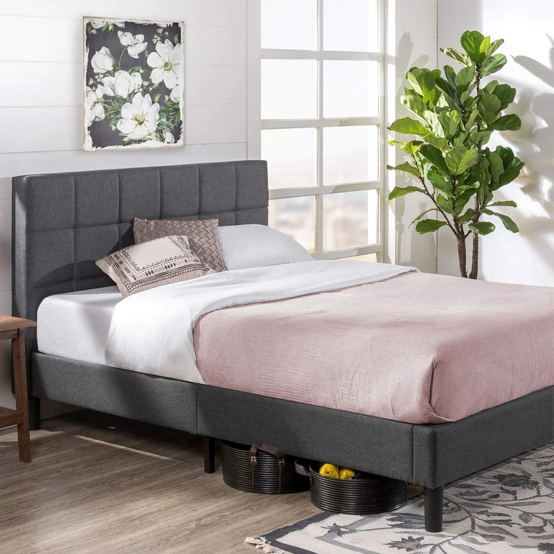 ZINUS Lottie Upholstered Standard Bed Frame / Mattress Foundation / Wood Slat Support / No Box Spring Needed / Easy Assembly Gr