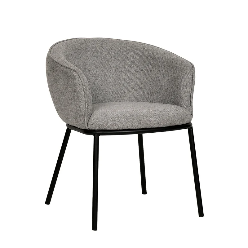 25 Inch Dining Chair Gray Polyester Black Metal Frame Cushioned Seat