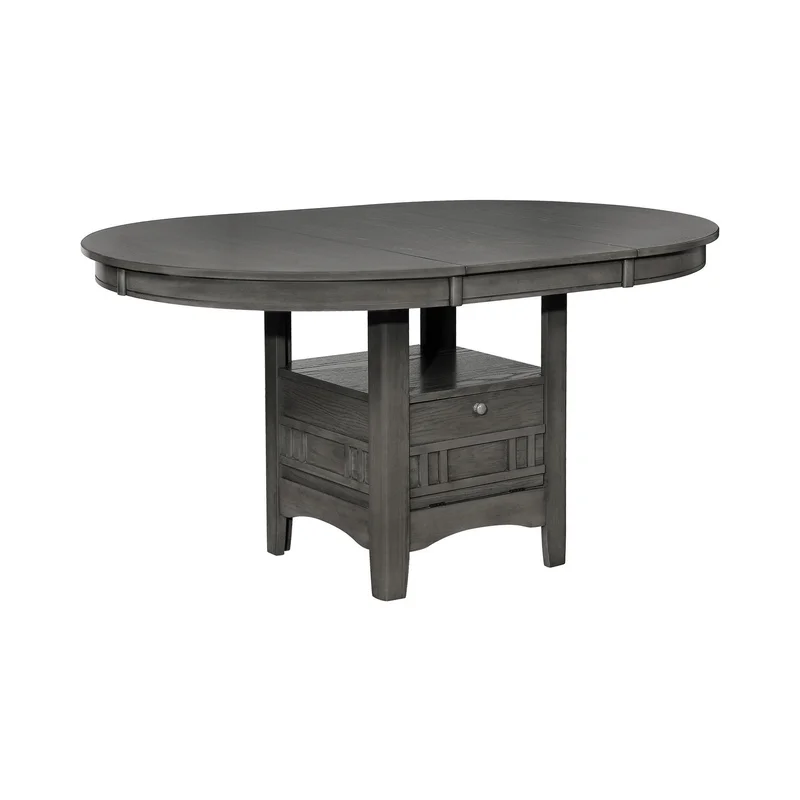 42-60 Inch Extendable Oval Dining Table Shelf Closed Storage Smooth Gray