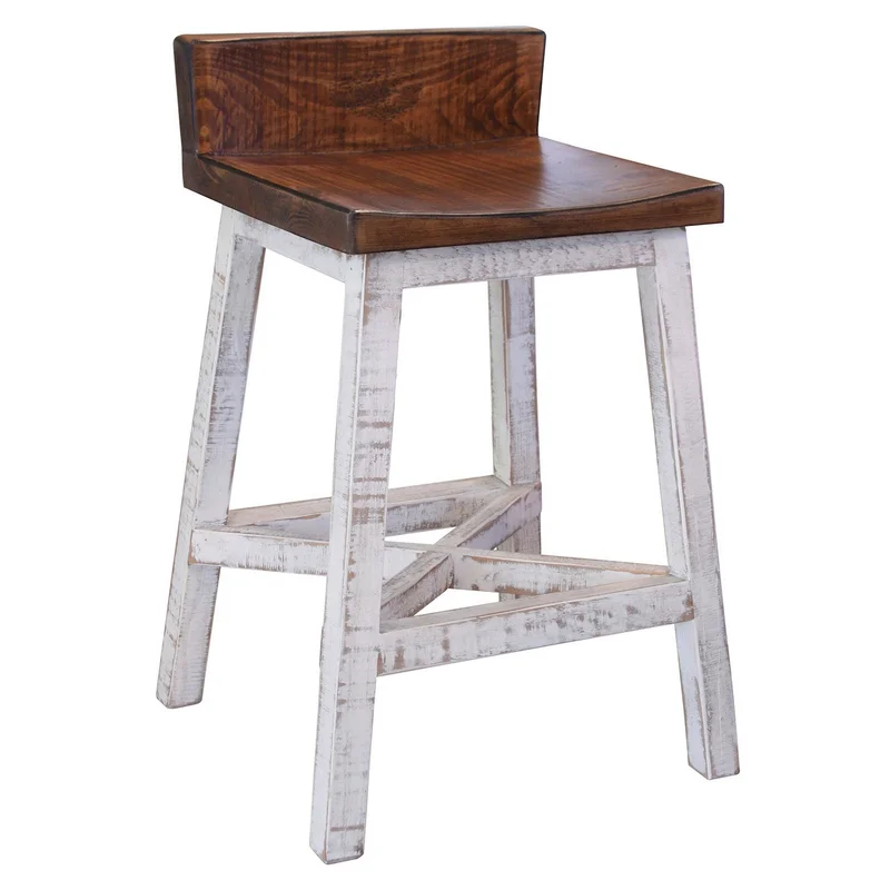 Ata 24 Inch Counter Height Stool Lacquer Finish Pine Wood Brown White