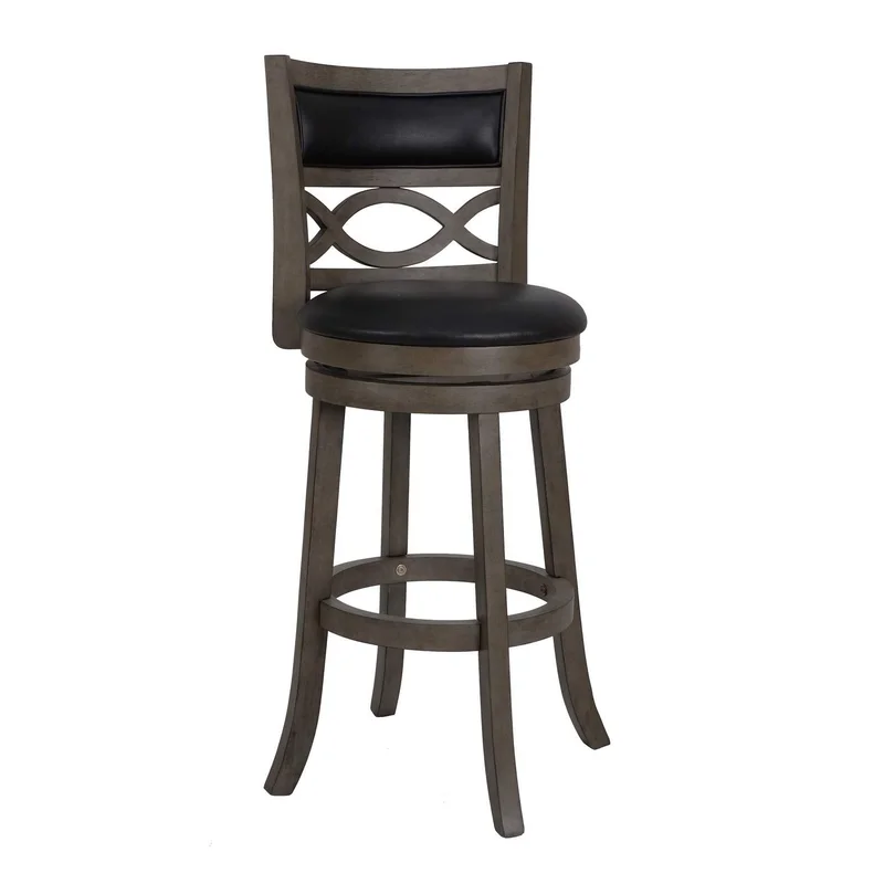 Benjara Curved Lattice Back Swivel Barstool with Leatherette Seat Gray and Black