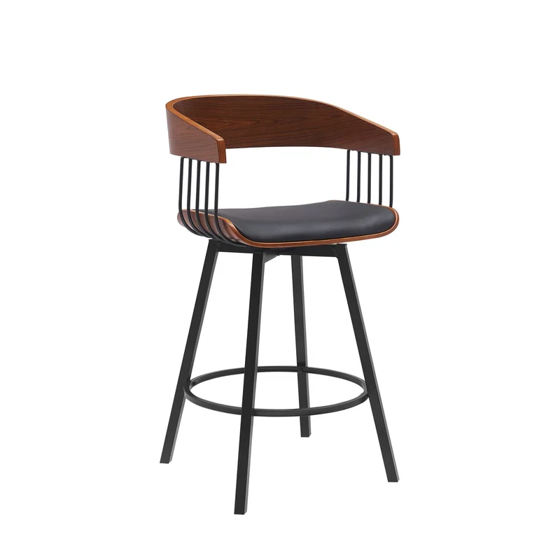 Vera 27 Inch Swivel Counter Stool Chair Brown Open Back Black Faux Leather