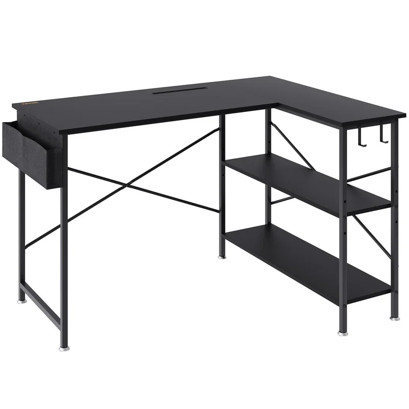 VEVOR L Shaped Computer Desk 47 Corner Desk with Storage Shelves Bag Phone Slot and Headphone Hook Work Desk Gaming Desk