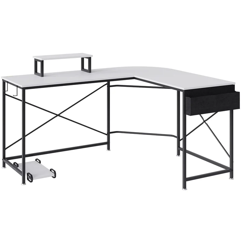 VEVOR L Shaped Computer Desk 59 Corner Desk with Storage Bag Monitor Riser and CPU Stand Work Desk Gaming Desk for Home Off