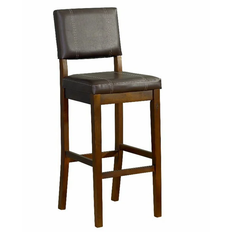 Wooden Bar Stool with Leatherette Upholstered Seat and Back Brown