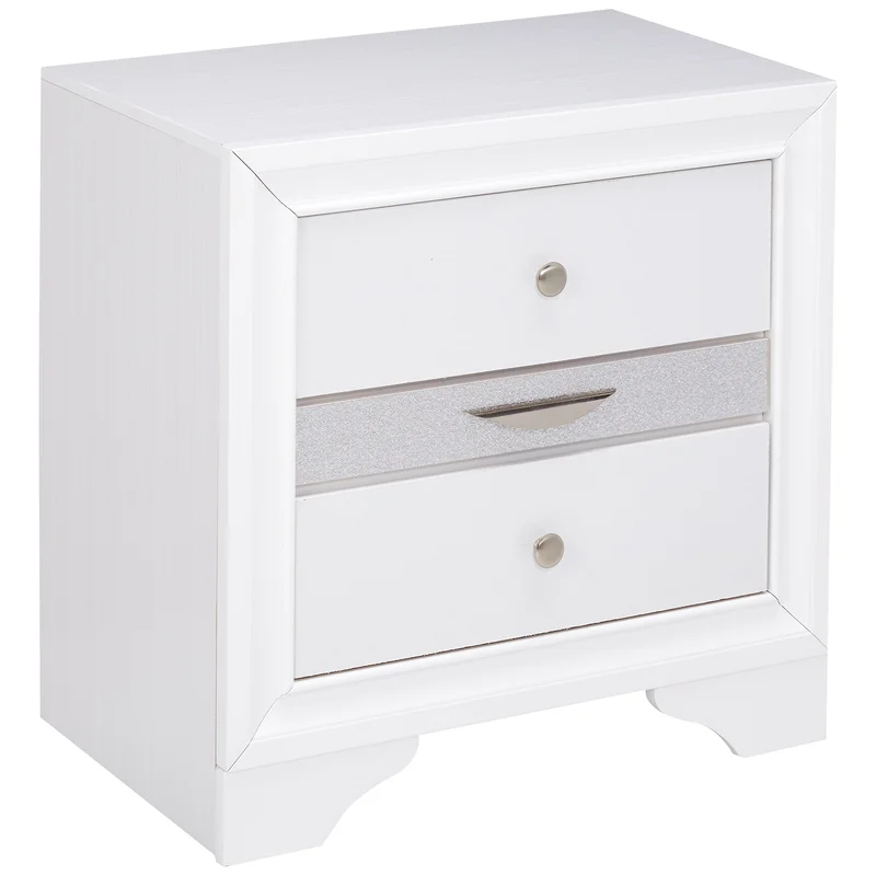 Acme Naima Square Wood 3-Drawers Bedroom Nightstand in White