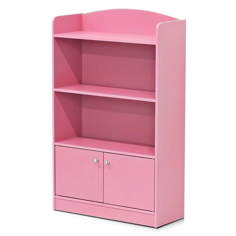 Furinno Lova Bookshelf with Storage Cabinet 2-Shelf with Doors Pink