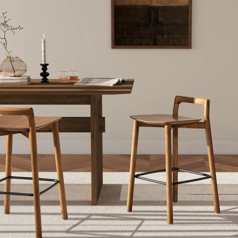 Sven 26.5 Modern Minimalist Low Back Wood Counter Stool Dark Brown Walnut