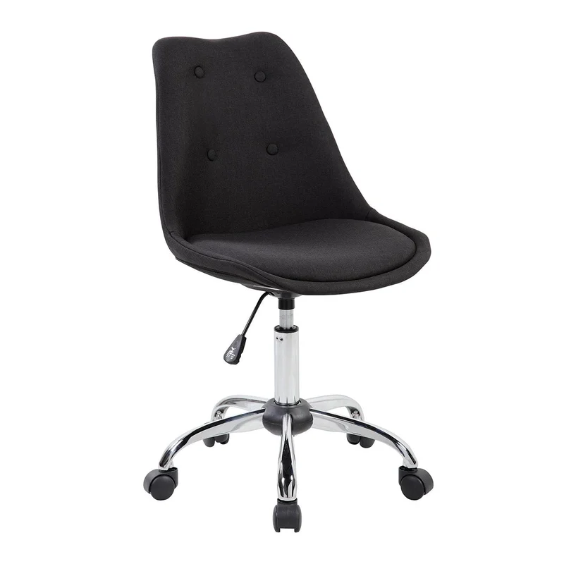 Techni Mobili Armless Task Chair Comfortable Fabric Seat Desk Chair with Steel Base Black